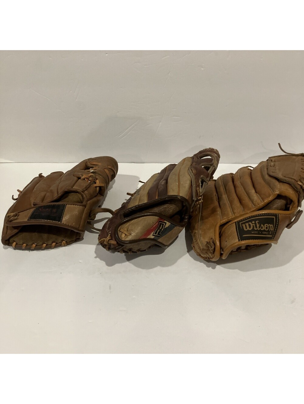 Vintage Baseball Glove Lot of 3 Sears, Wilson , Regent Old Style Gloves
